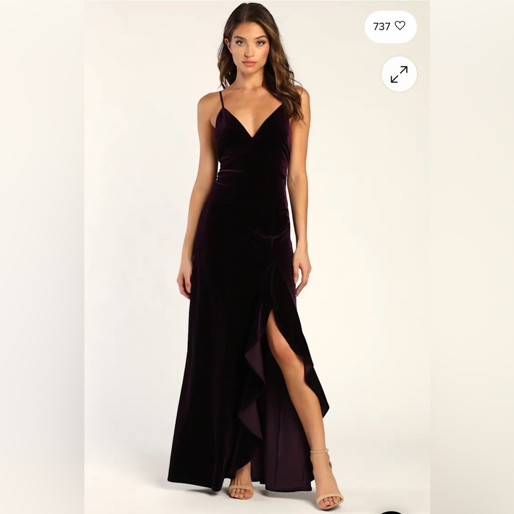 Lulu's Deep Purple Velvet Ruffle Maxi Dress